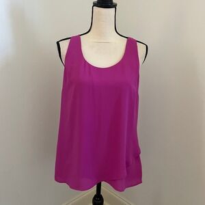 Banana Republic Racerback Blouse size Medium Berry Pink Layered Tulip Hem Office